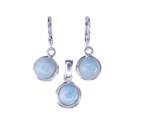 Larimar 925 Silver Dominican Circle Pendant Set