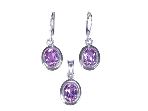 Pink 925 Silver Drip Pendant Set