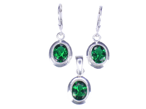 Green 925 Silver Drip Pendant Set