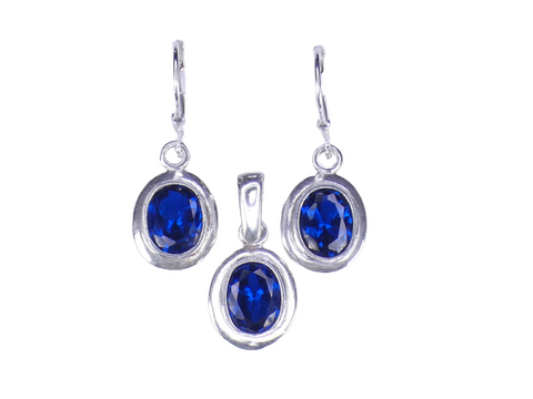 Blue 925 Silver Drip Pendant Set