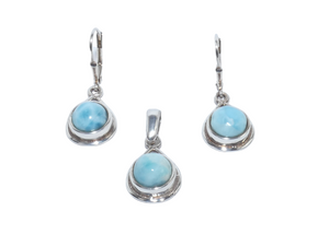 Larimar 925 Silver Dominican Drip Pendant Set