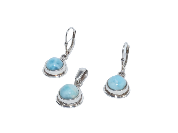 Larimar 925 Silver Dominican Drip Pendant Set